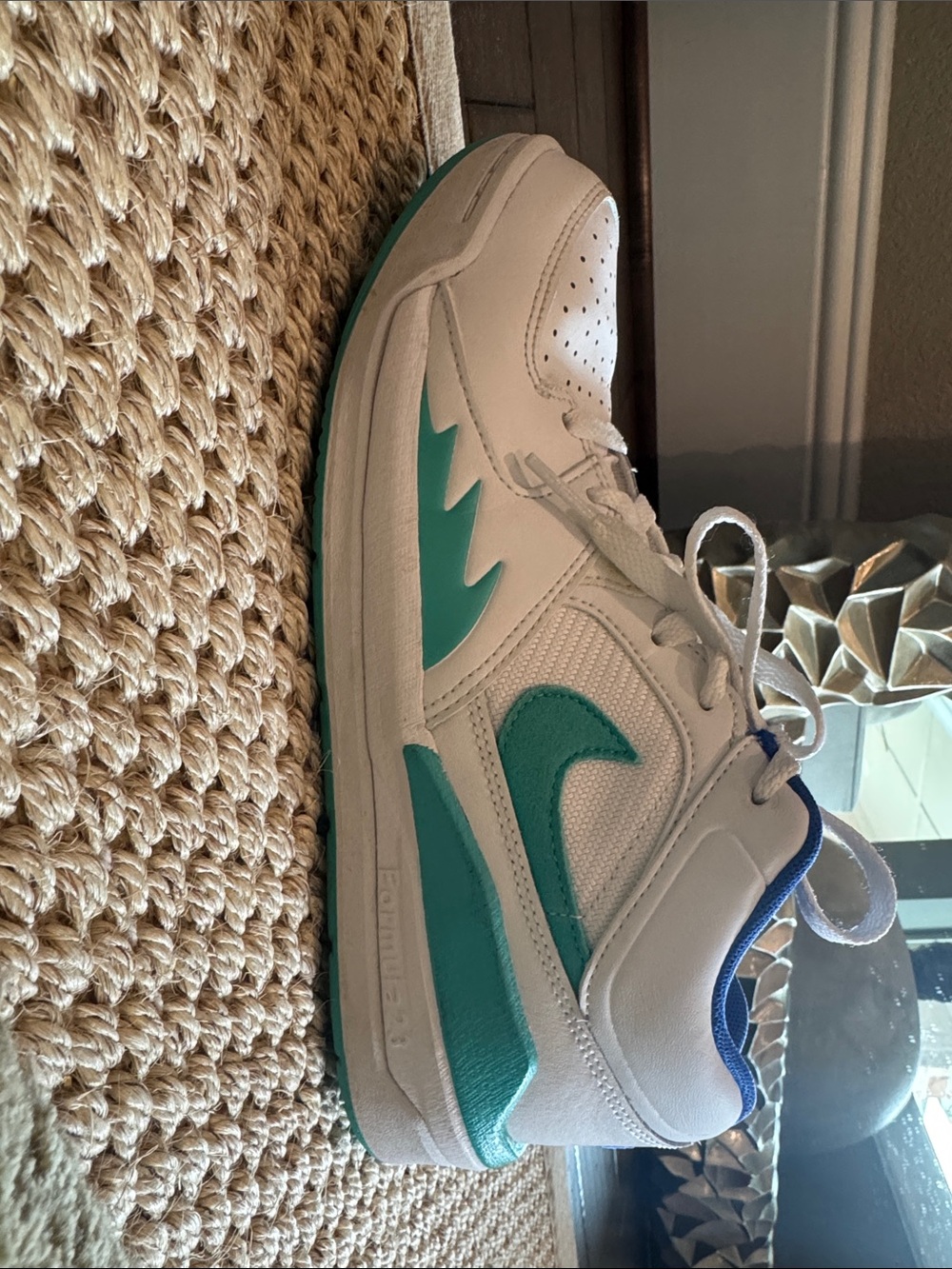 Kids Jordan  White and Teal High-Top Sneakers